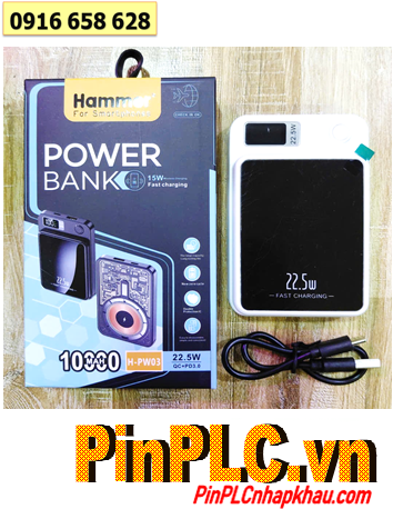 HAMMER H-PW03 Wireless Quick Charge Power Bank /Sạc dự phòng Wireless 10.000mAh 22.5W LED LCD QC3.0